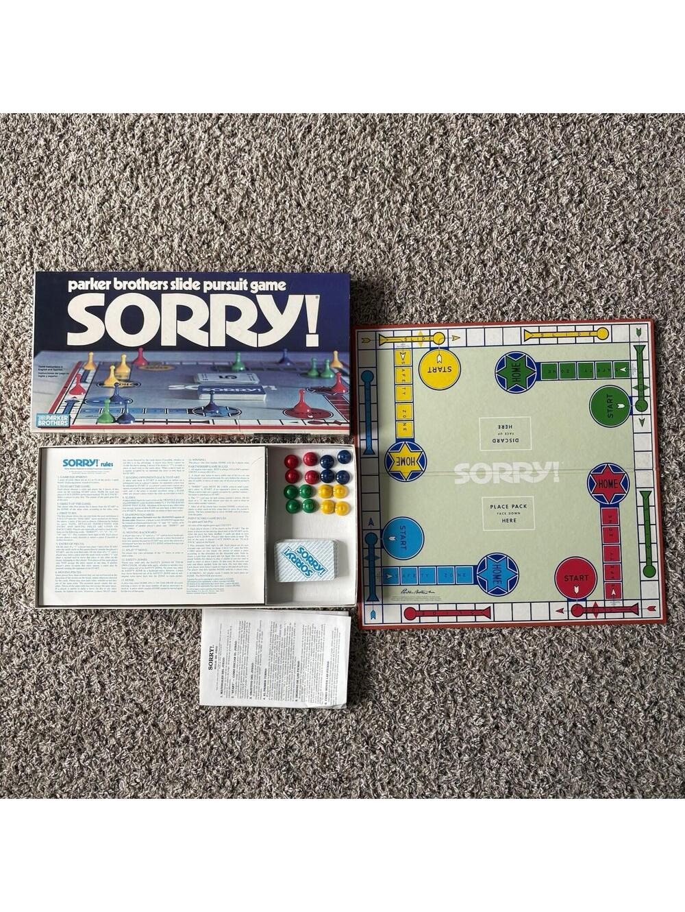 Vintage 1972 SORRY! Board Game Parker Brothers No. A-390 Complete w/ Inserts